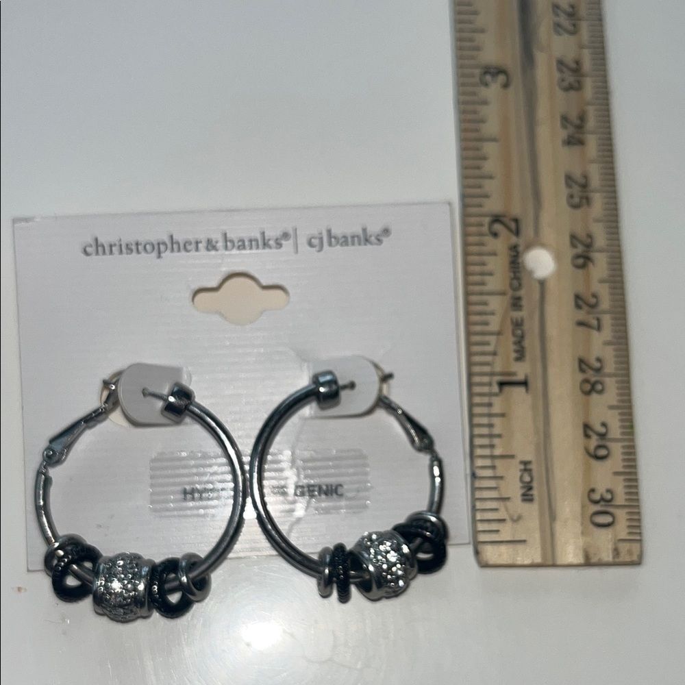 Christopher & Banks Silver & Gemstone Beaded Hoop Earrings, silver, boho, indie - Picture 5 of 5